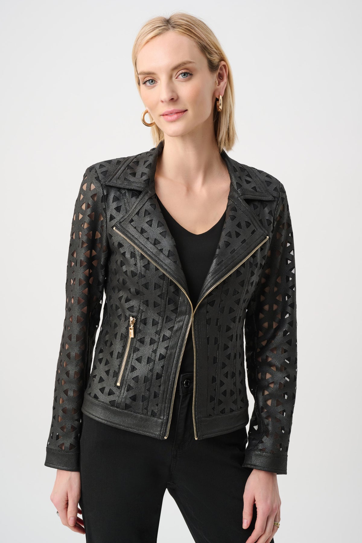 263910 11 jospeh ribkoff black faux suede and mesh jacket