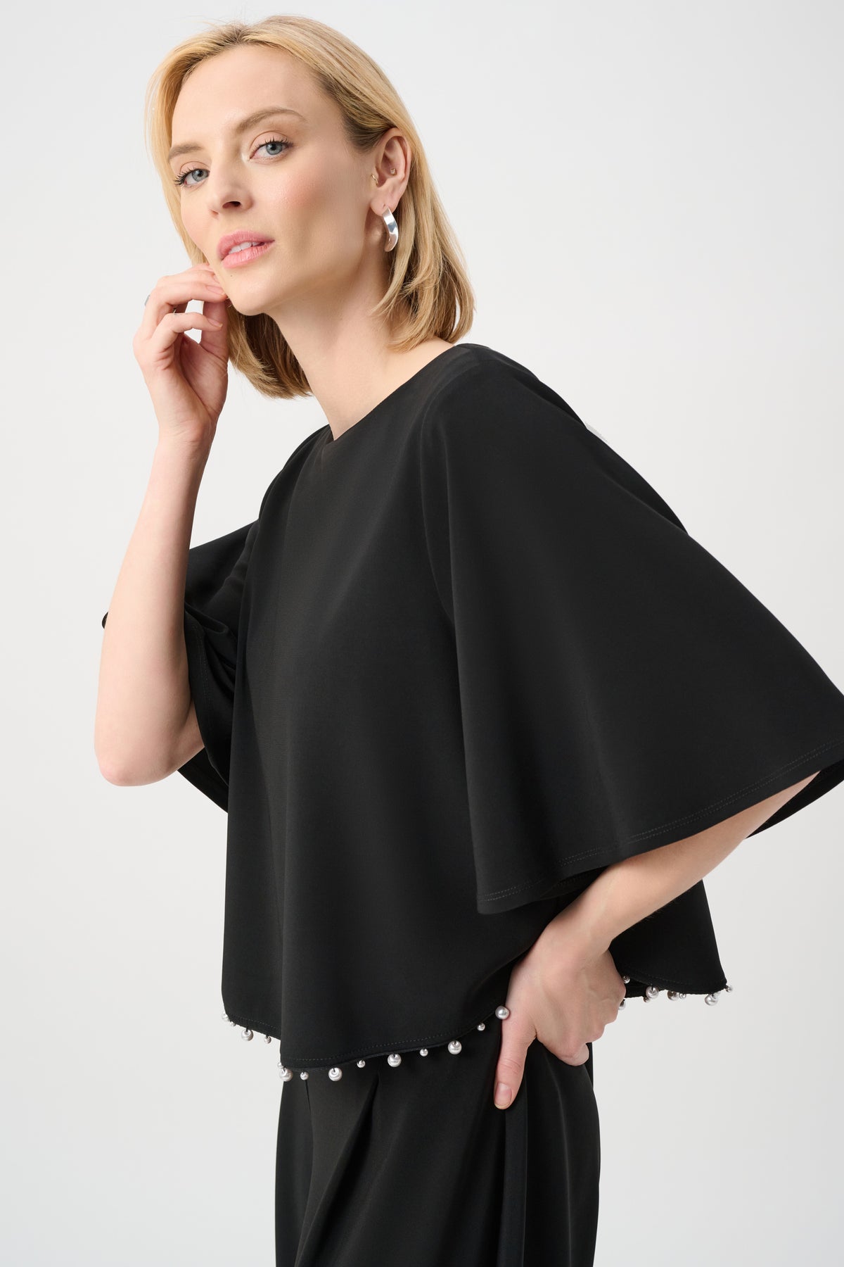 263116 11 joseph ribkoff black top with pearl detail going out