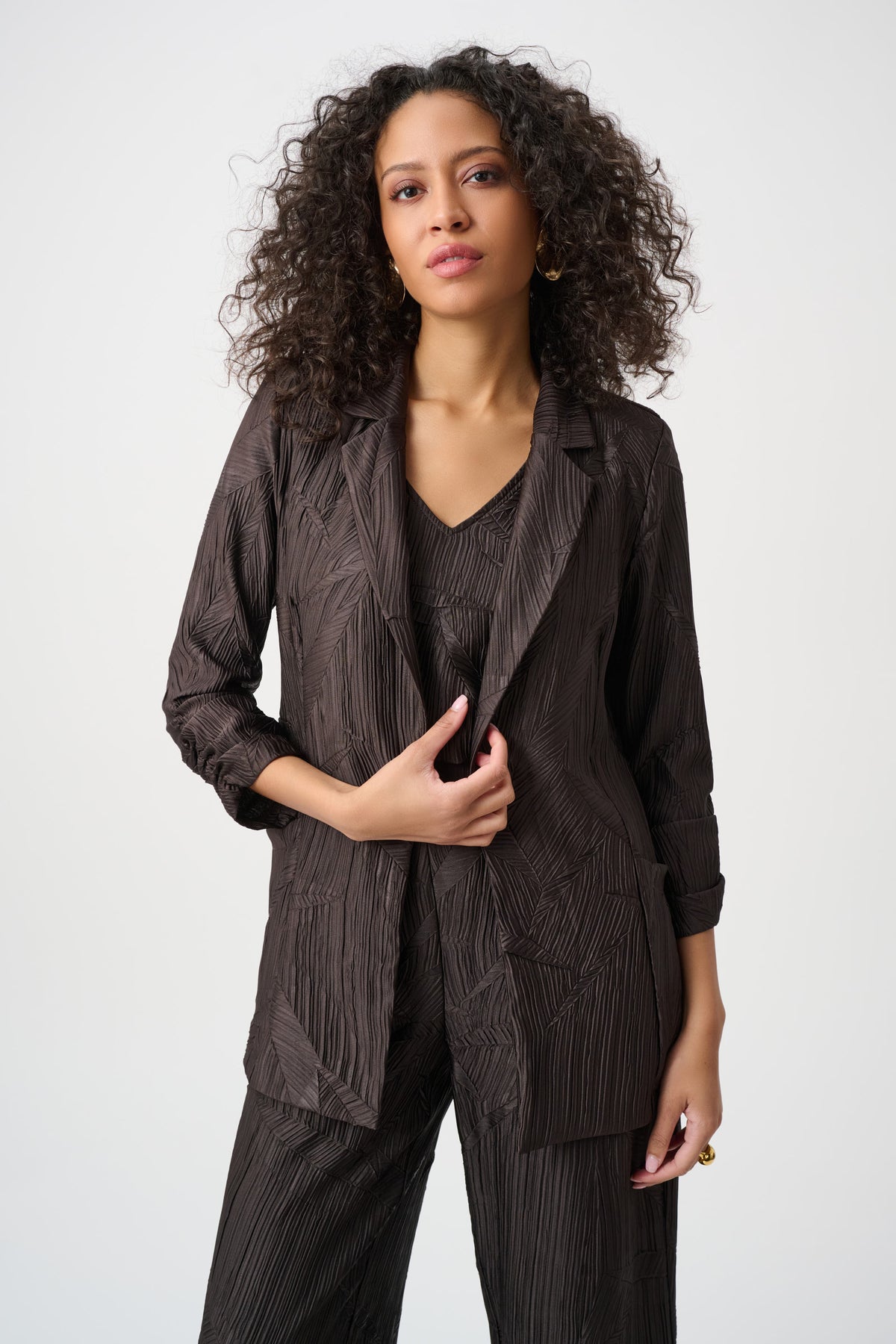 263050 3799 joseph ribkoff brown pleated open blazer