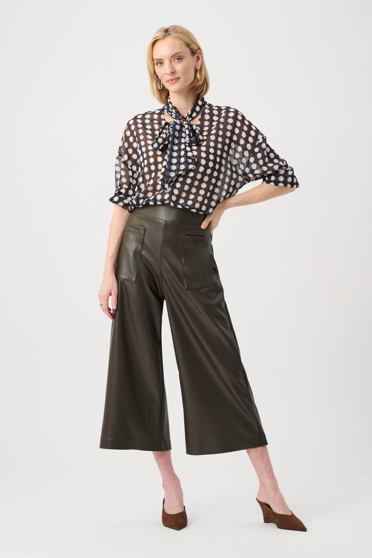 263096 3799 joseph ribkoff brown leatherette culotte pants