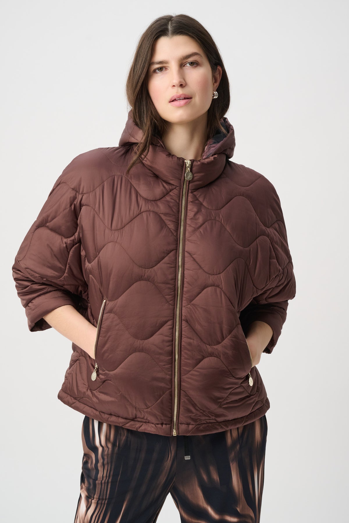 264604 4525 joseph ribkoff brown padded cropped sleeve jacket