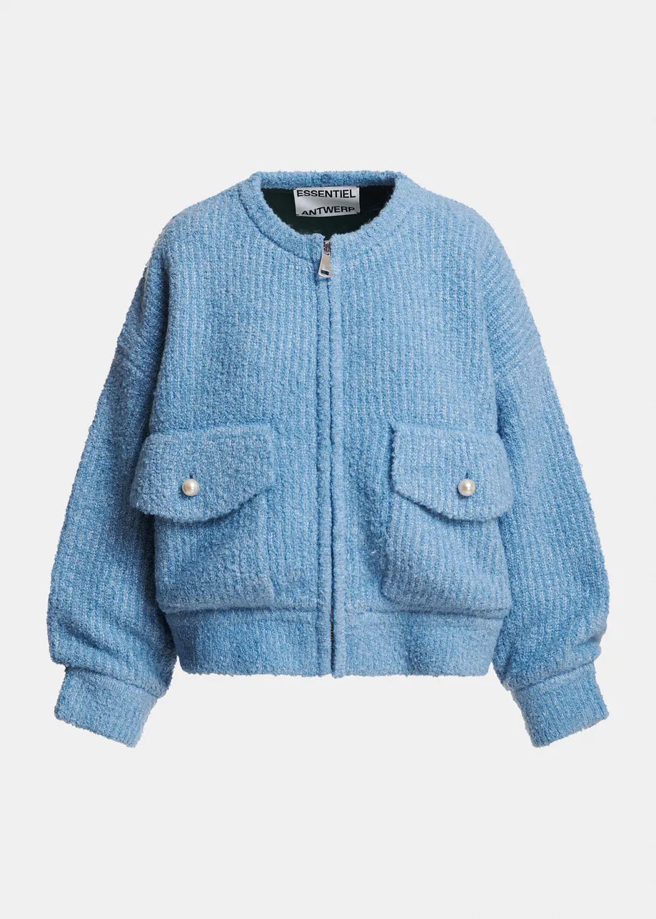 ESSENTIEL ANTWERP BLUE KANADA KNITTED JACKET WITH FAUX FUR 226
