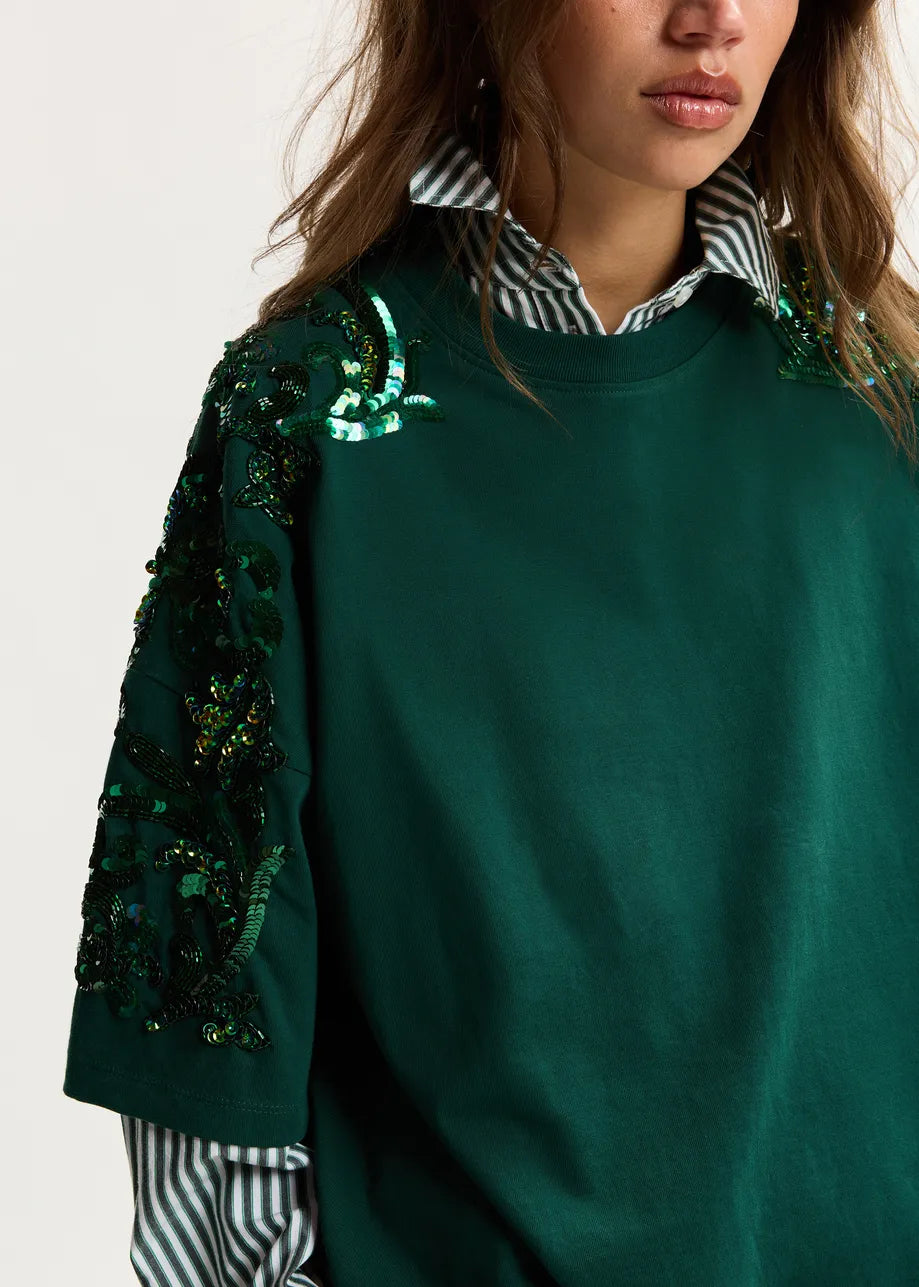 ESSENTIEL ANTWERP KANGOO EMBROIDERED SWEATSHIRT GREEN BG05 226