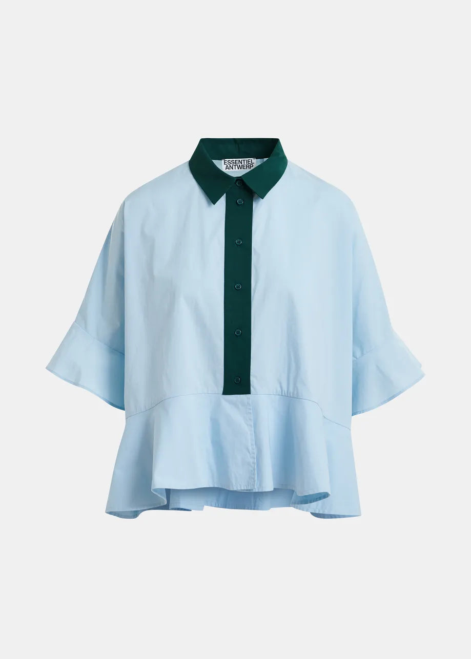 ESSENTIEL ANTWERP KAYLEE PEPLUM BLUE SHIRT K2AQ 226