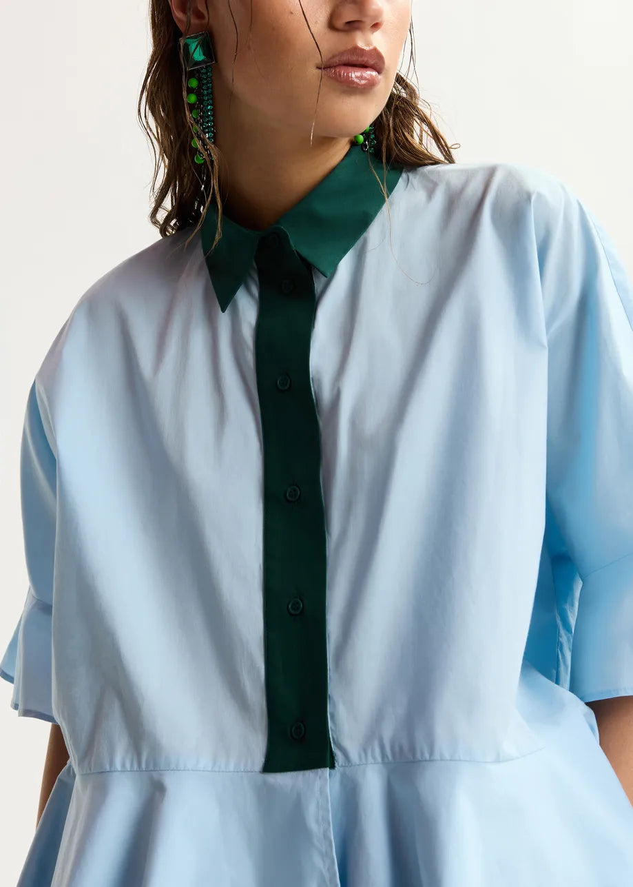 ESSENTIEL ANTWERP KAYLEE PEPLUM BLUE SHIRT K2AQ 226
