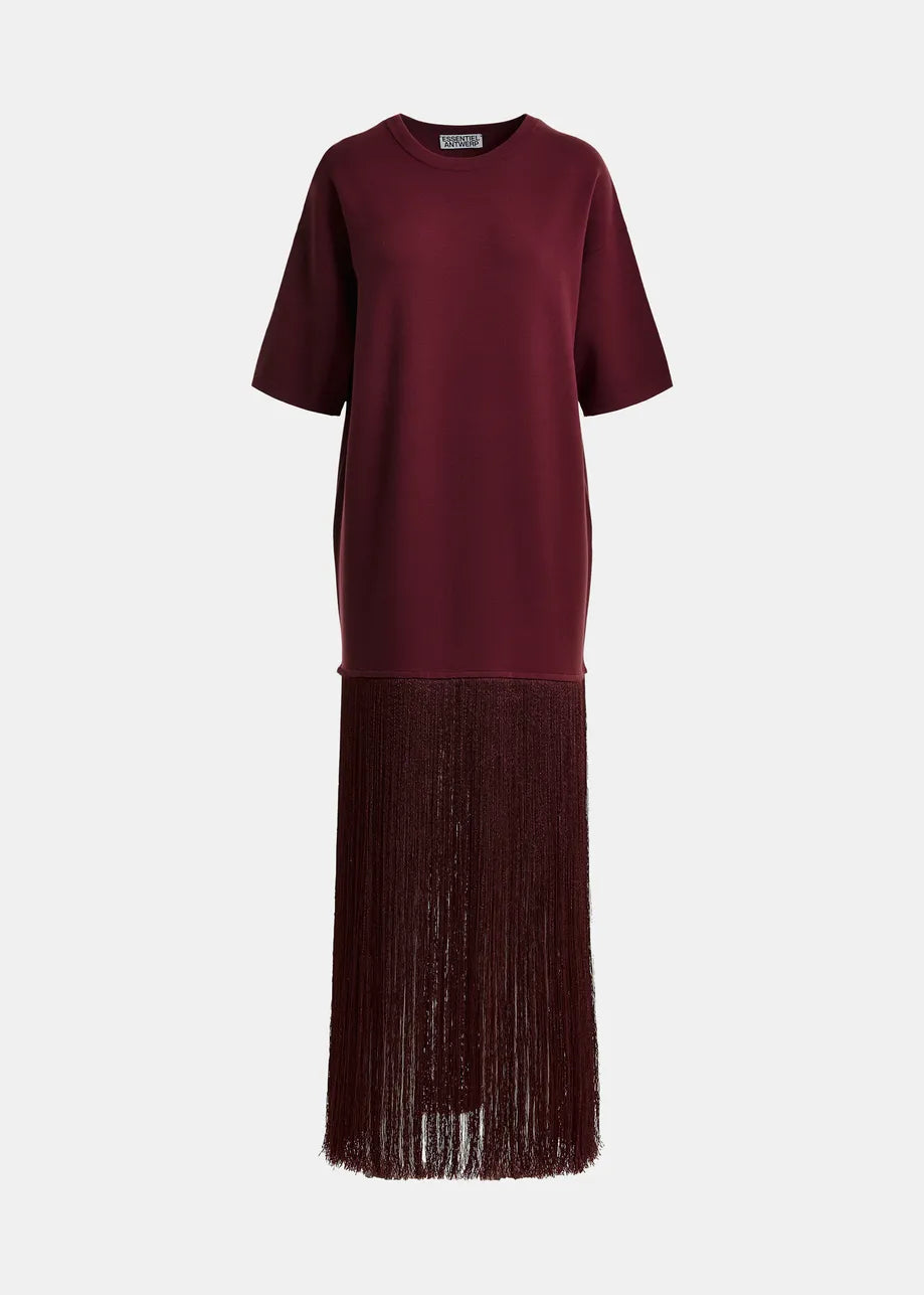 ESSENTIEL ANTWERP KEREMONY WINE FRINGE DRESS DW07 226