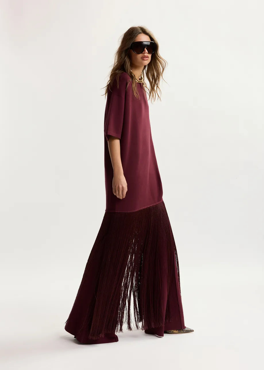 ESSENTIEL ANTWERP KEREMONY WINE FRINGE DRESS DW07 226