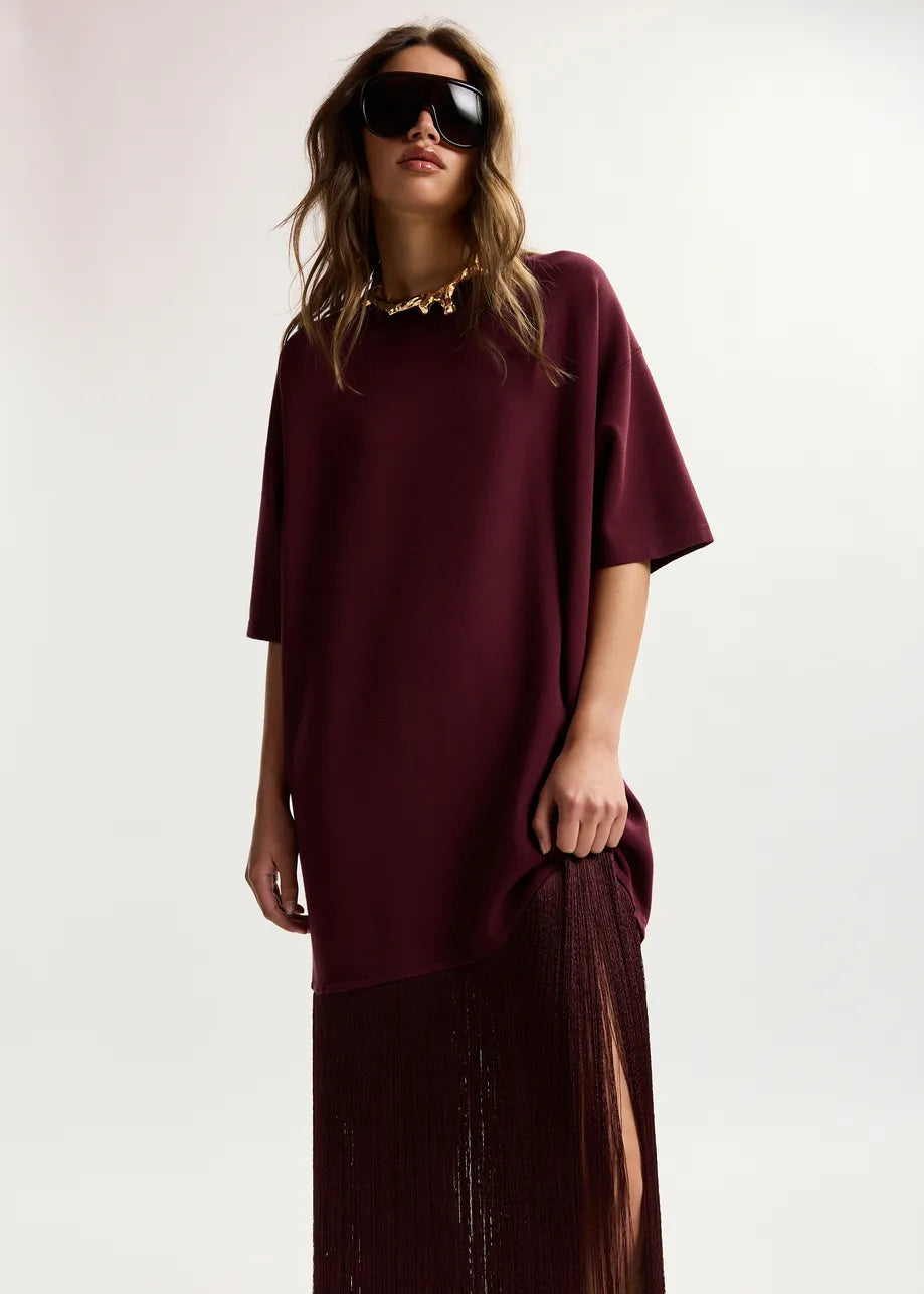 ESSENTIEL ANTWERP KEREMONY WINE FRINGE DRESS DW07 226