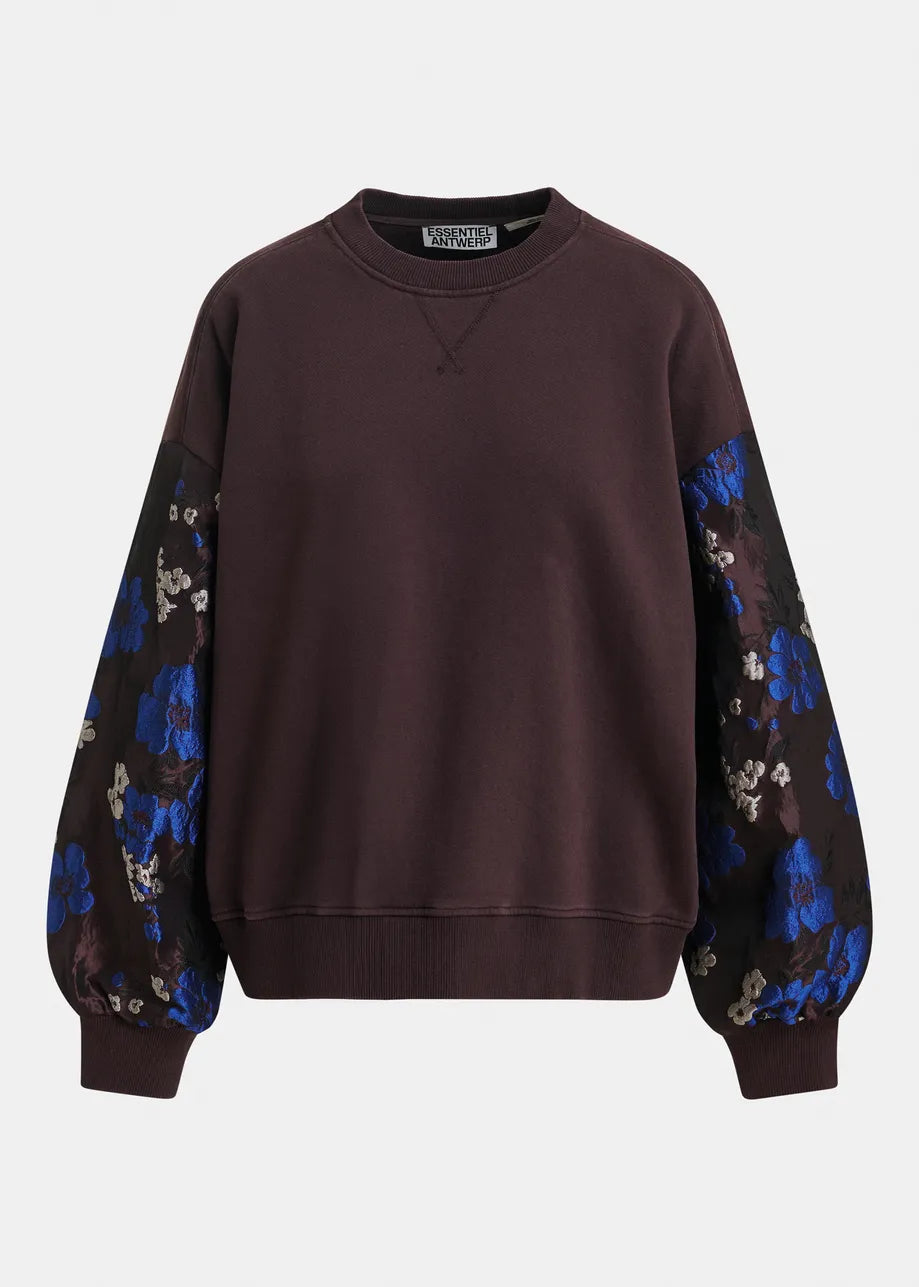 ESSENTIEL ANTWERP BURGANDY JACQUARD SLEEVE SWEATSHIRT KUEER 226