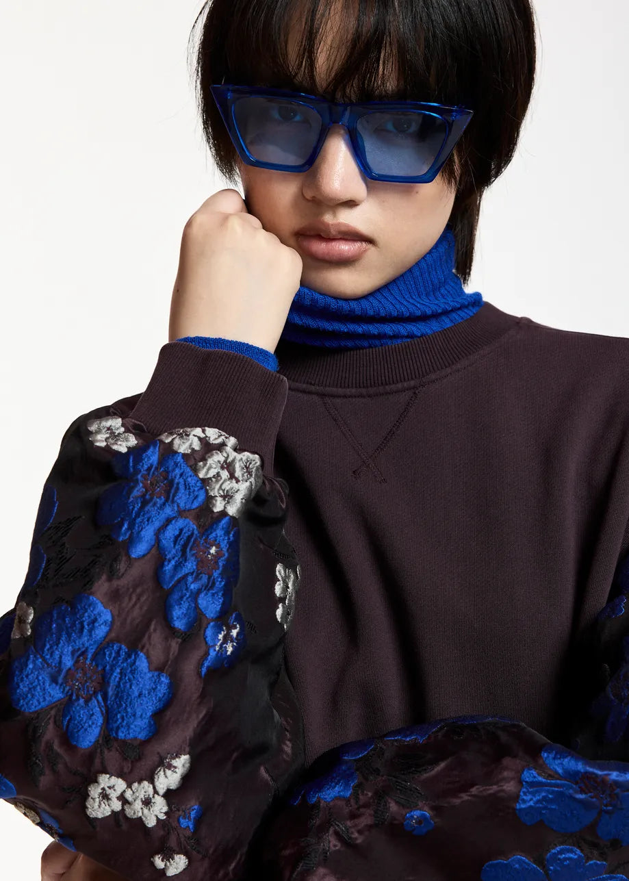 ESSENTIEL ANTWERP BURGANDY JACQUARD SLEEVE SWEATSHIRT KUEER 226