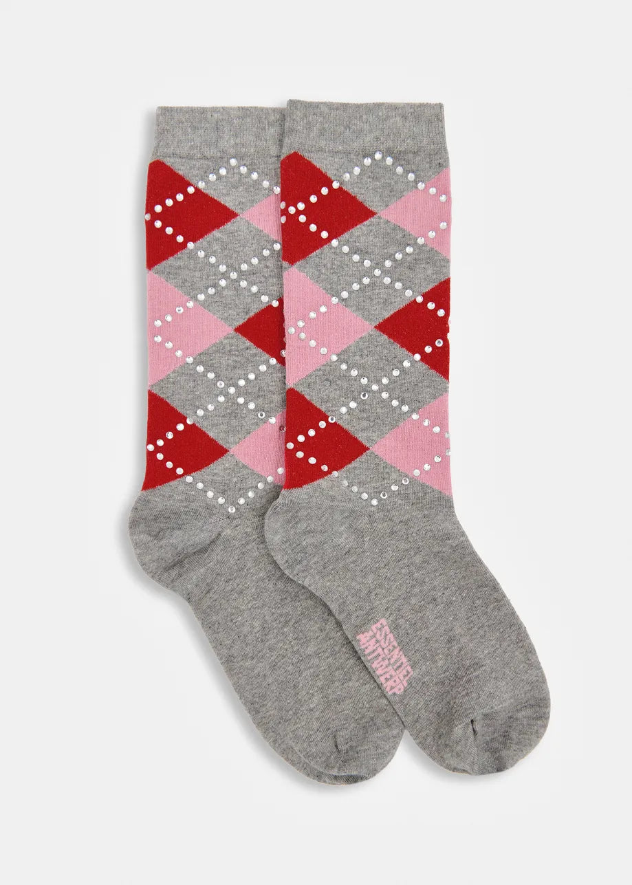 ESSENTIEL ANTWERP GREY KURLINGTON CHECKED SOCKS KURLINGTON 226