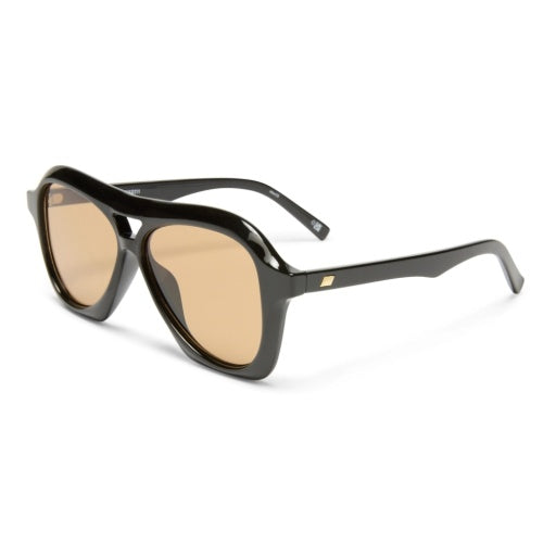 le specs black drizzle sunglasses LSP2552211 with black frame and beige lenses on a white background