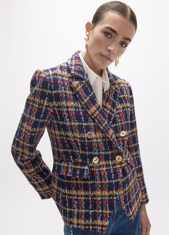 lf2602003 lola casademunt blue orange yellow blazer with tan buttons