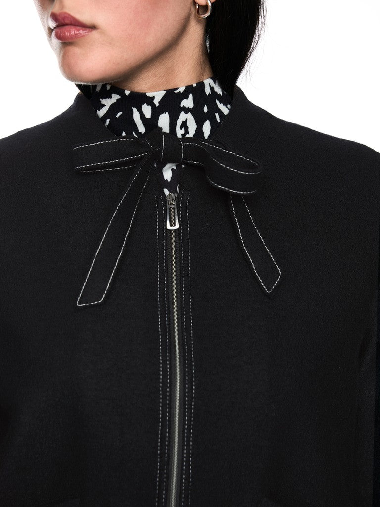 marc cain black zip wool jacket with bow detail