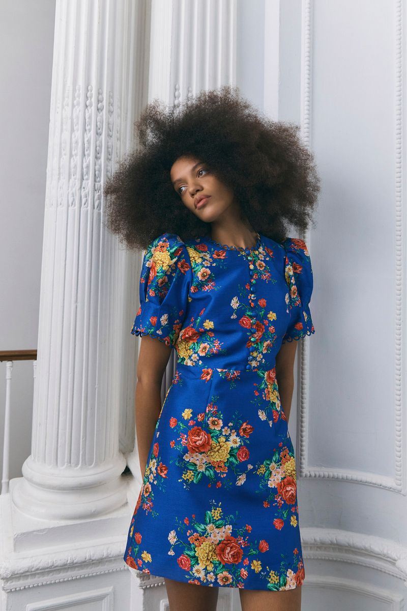 QUEENS OF ARCHIVE - MARGOT DUTCH FLORAL COBALT MINI DRESS QOA221 126