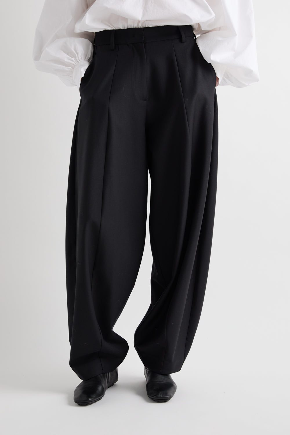 meimeij black trousers barrel leg pleated long pants
