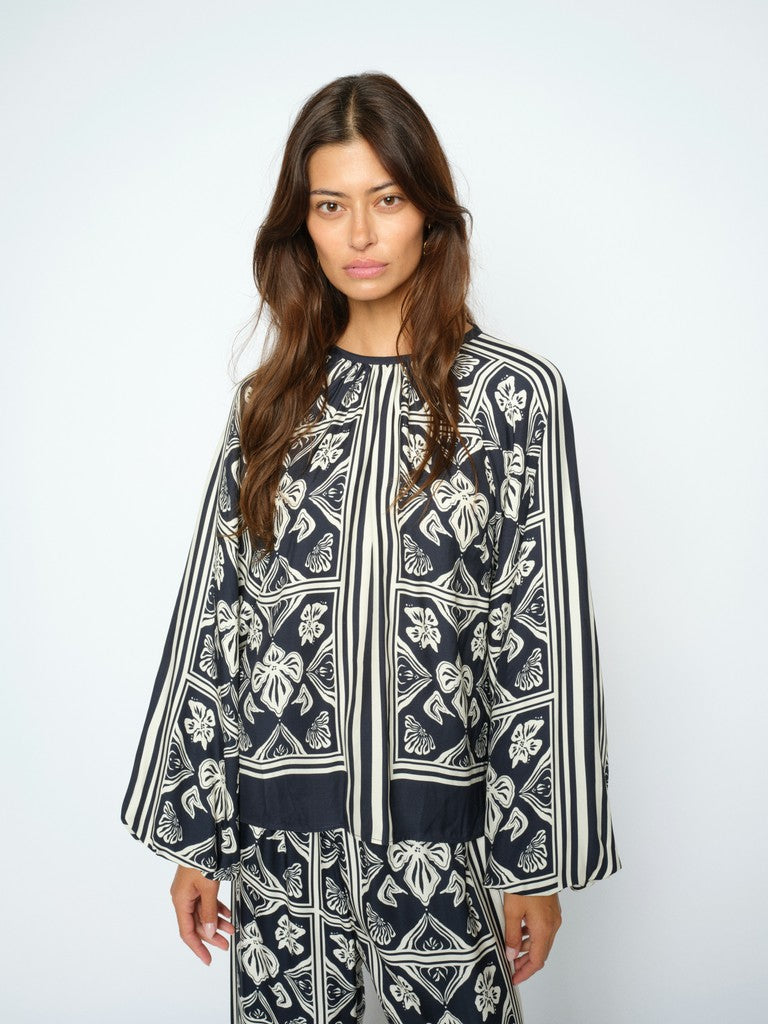 MOS MOSH MMMILKEY LINOCUT BLOUSE NAVY 181040 226