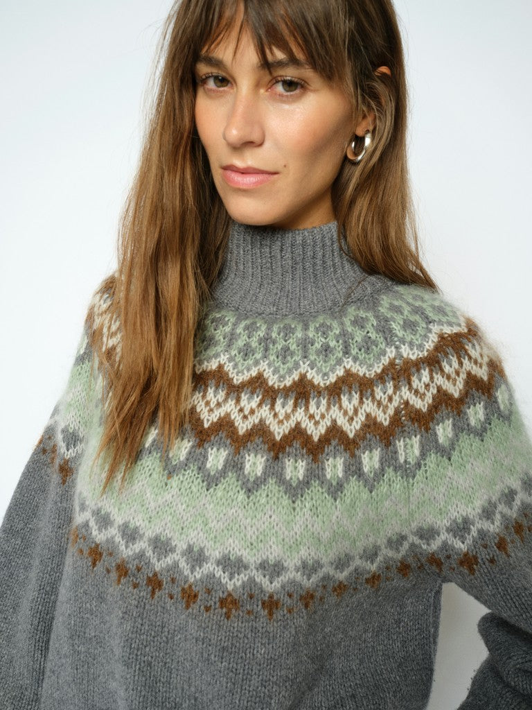 183230 mos mosh mmdaya fjord high neck knit grey brown green warm sweater
