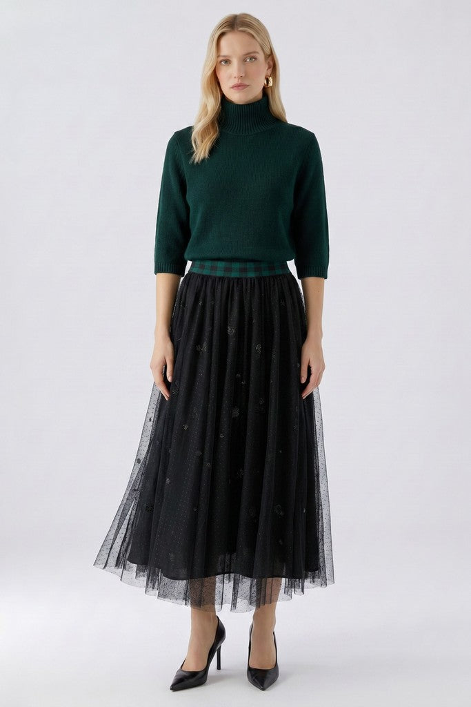 99957 oui black tulle skirt