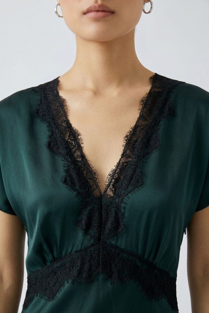 OUI GREEN SATIN DRESS 100035 226