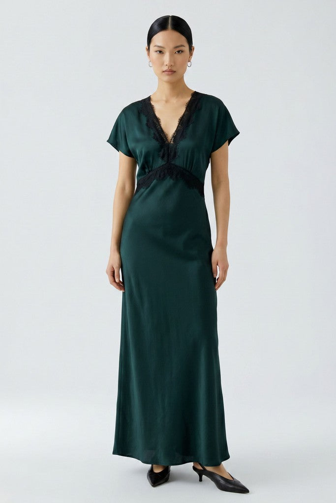 OUI GREEN SATIN DRESS 100035 226