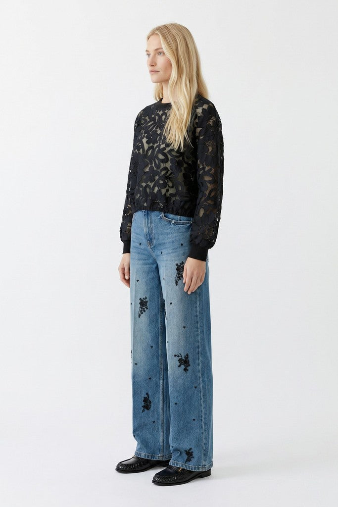 OUI BLACK LACE SWEATSHIRT 99922 226