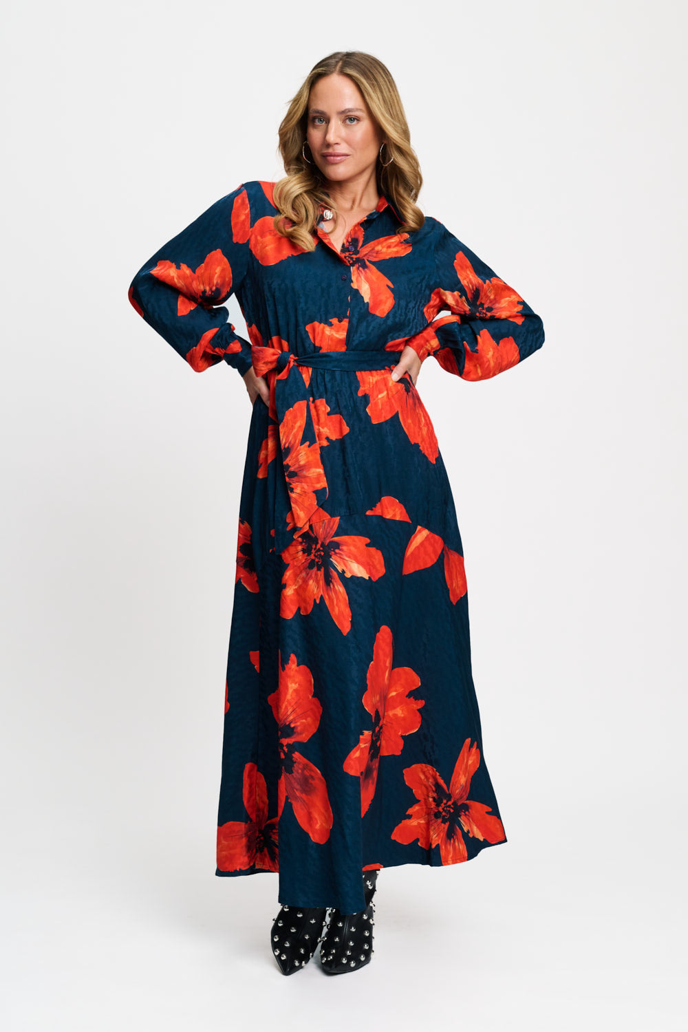 9803 pom navy floral print maxi dress