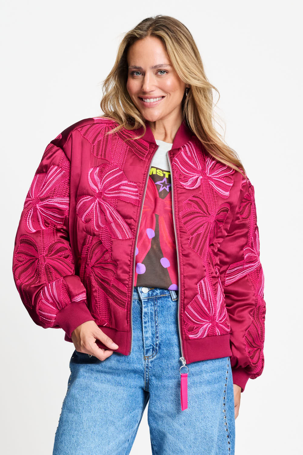 9745 pom wine printed satin bomber jacket