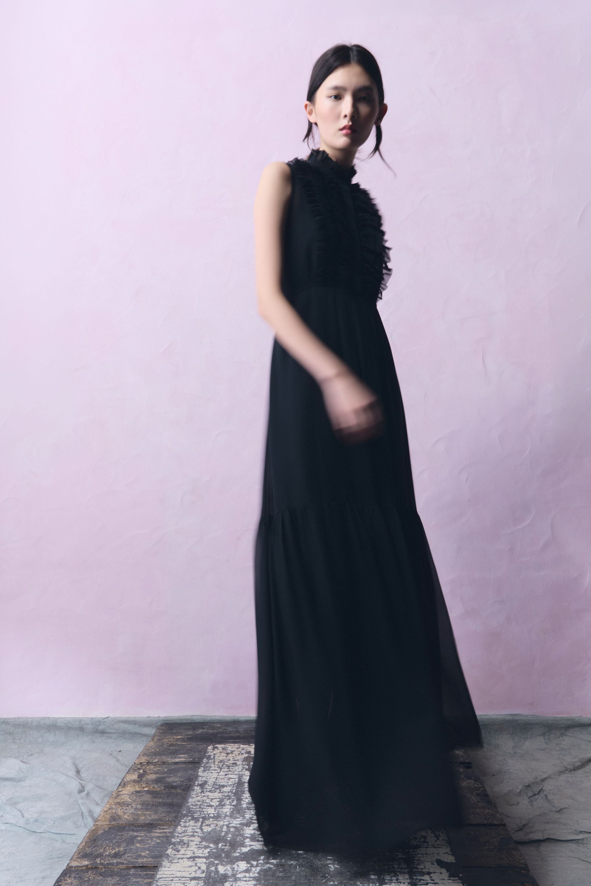 PSOPHIA BLACK LONG TAFFETA DRESS 205DRS2907 226