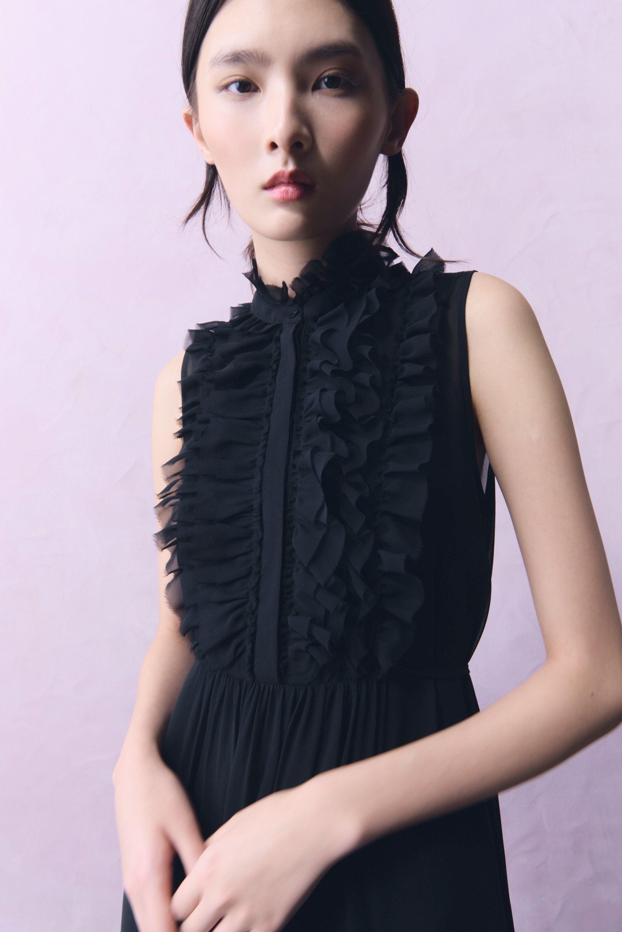 PSOPHIA BLACK LONG TAFFETA DRESS 205DRS2907 226