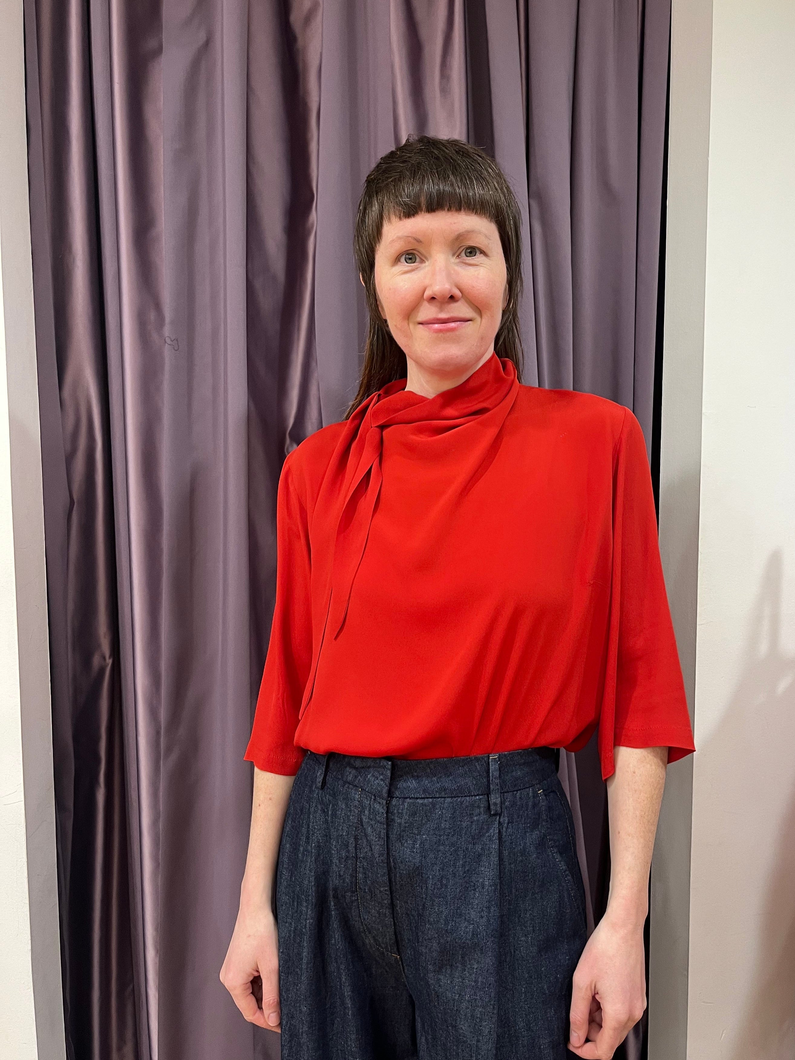 MEIMEIJ RED SILK COWL NECK BLOUSE M5IE02 225