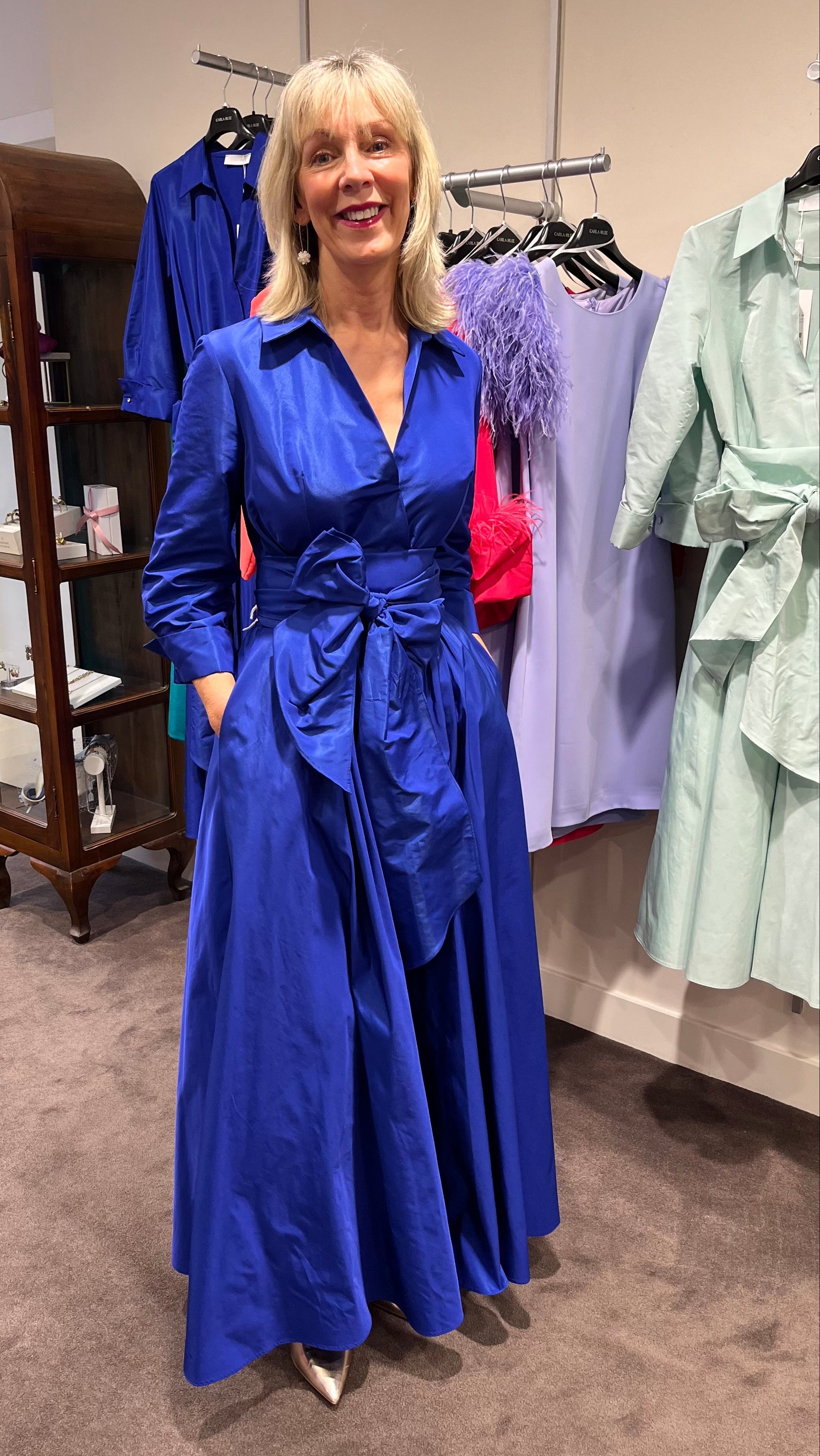 CARLA RUIZ BLUE TAFFATA SHIER DRESS 52502 126