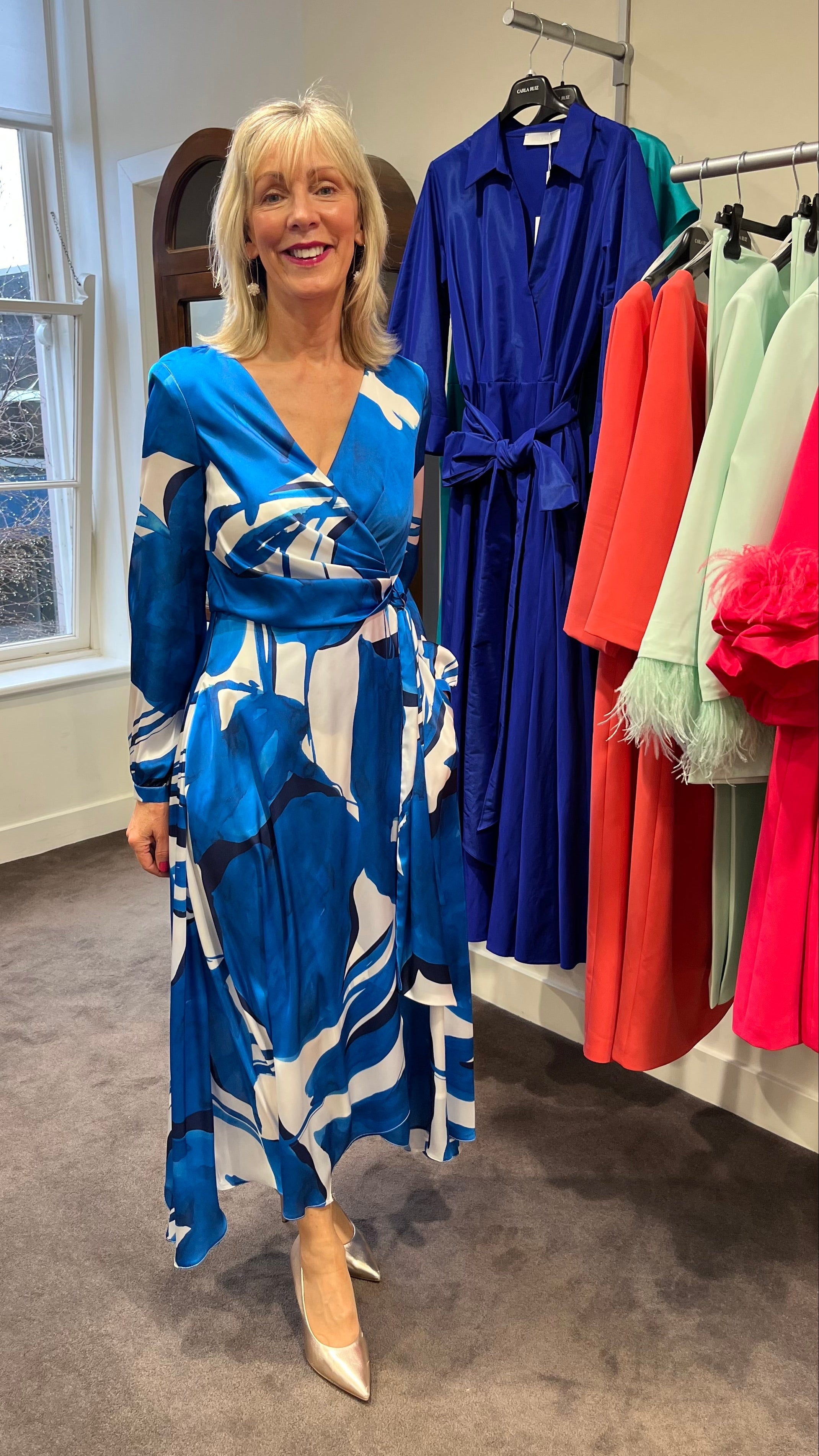 CARLA RUIZ BLUE FLORAL WRAP DRESS 52569 126