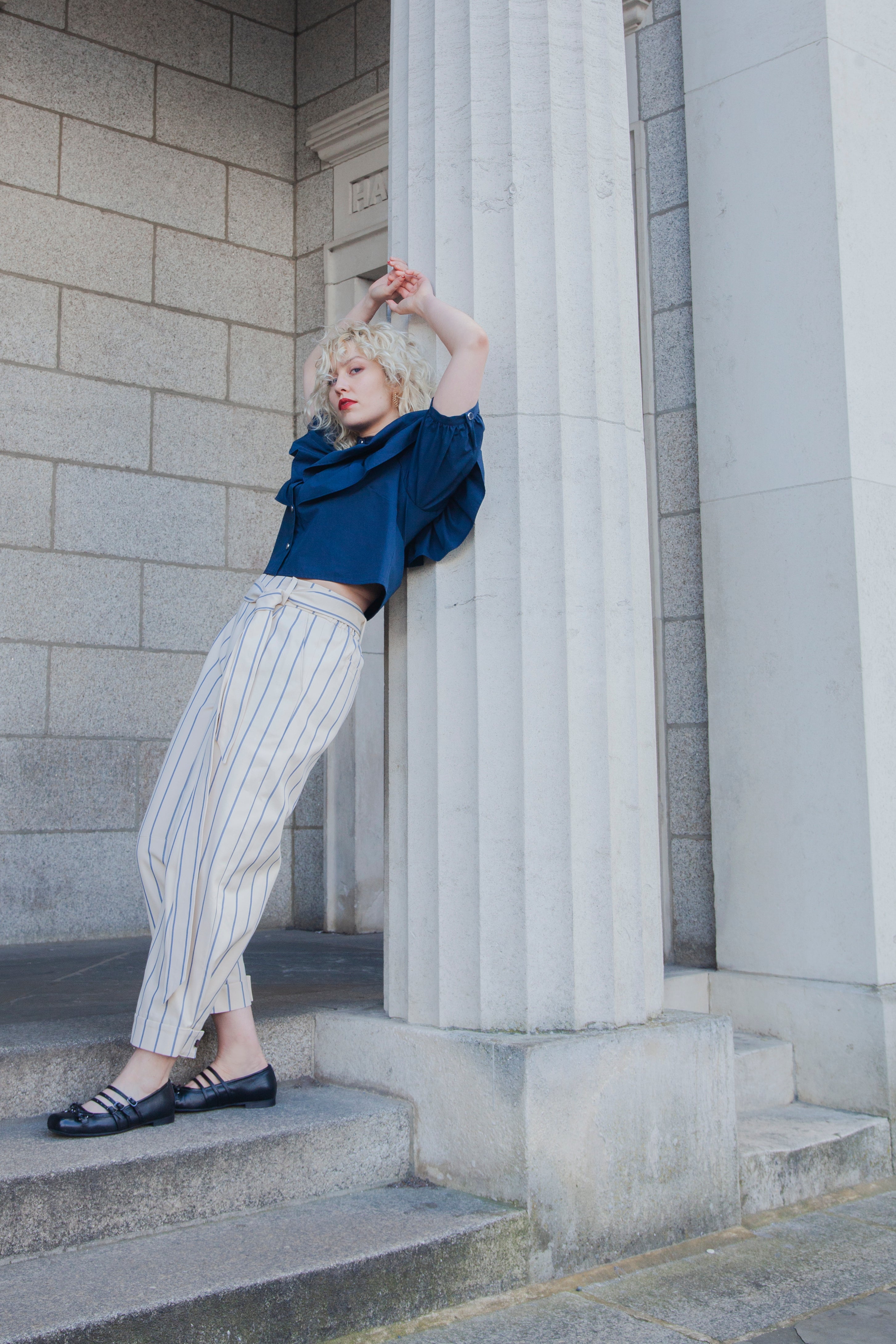 AOIFE LIFESTYLE - BARREL PANT CREAM STRIPE STONE -BPC 126