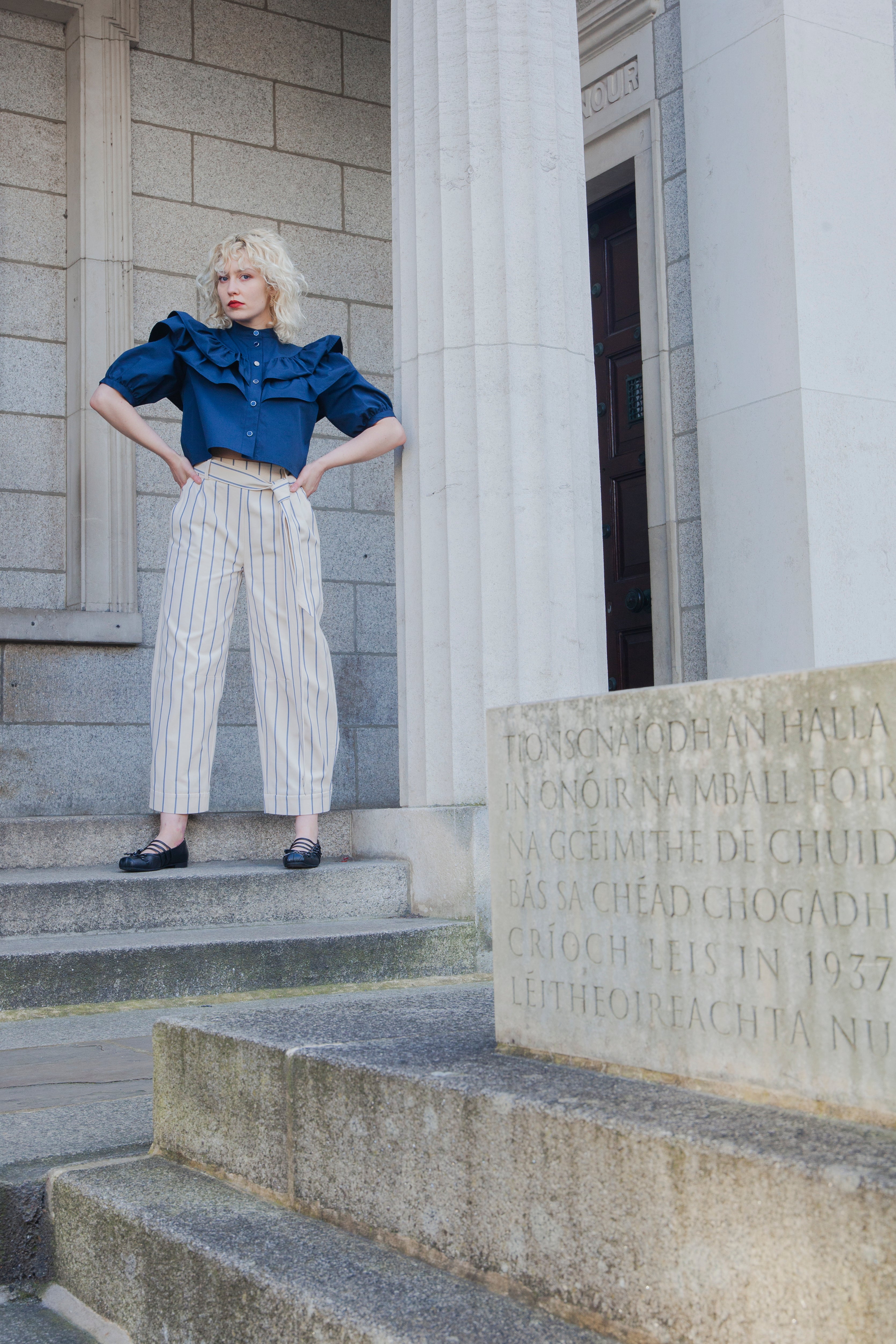 AOIFE LIFESTYLE - BARREL PANT CREAM STRIPE STONE -BPC 126