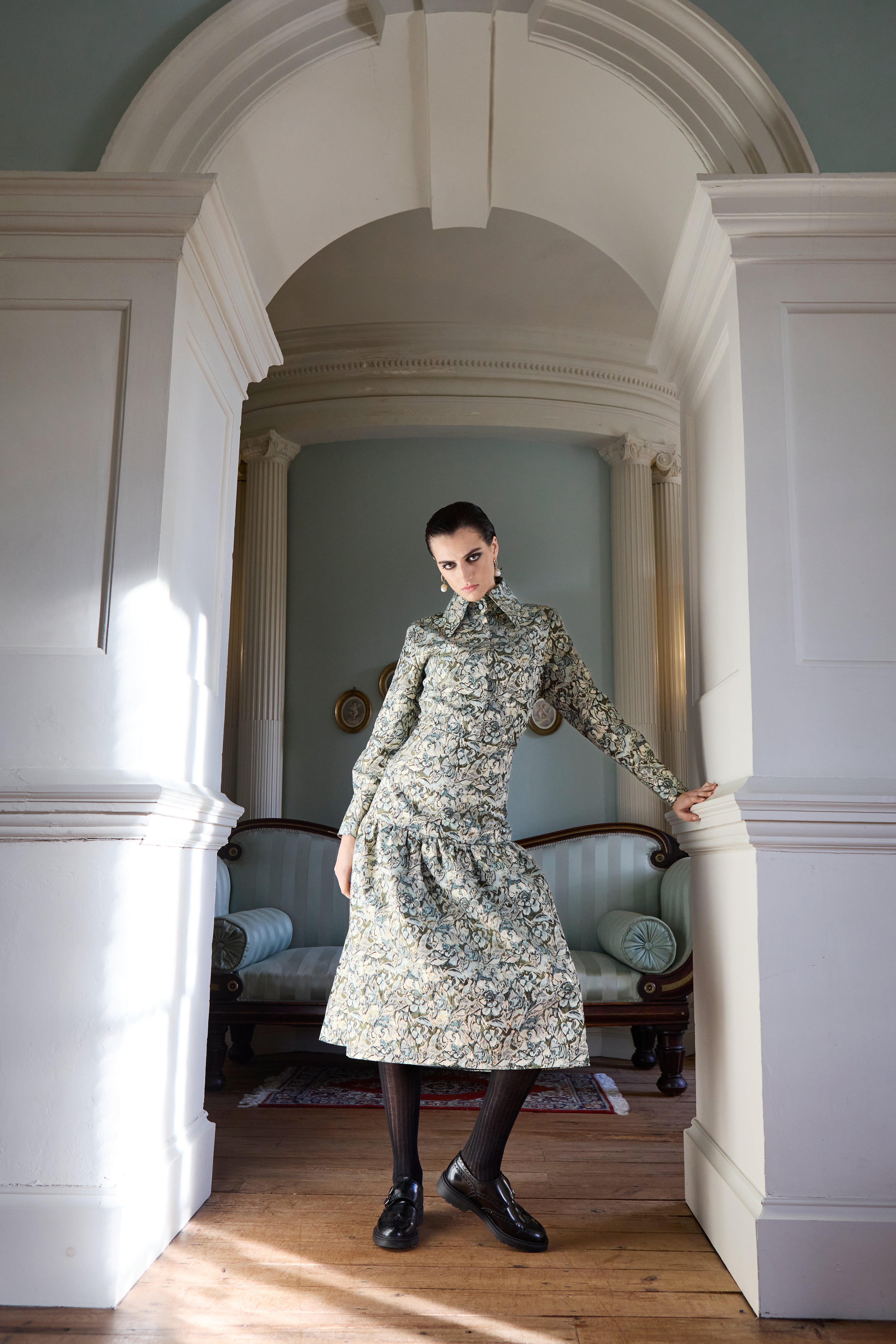 AOIFE LIFESTYLE - GATHERED SKIRT FLORAL METALLIC -GSF 126