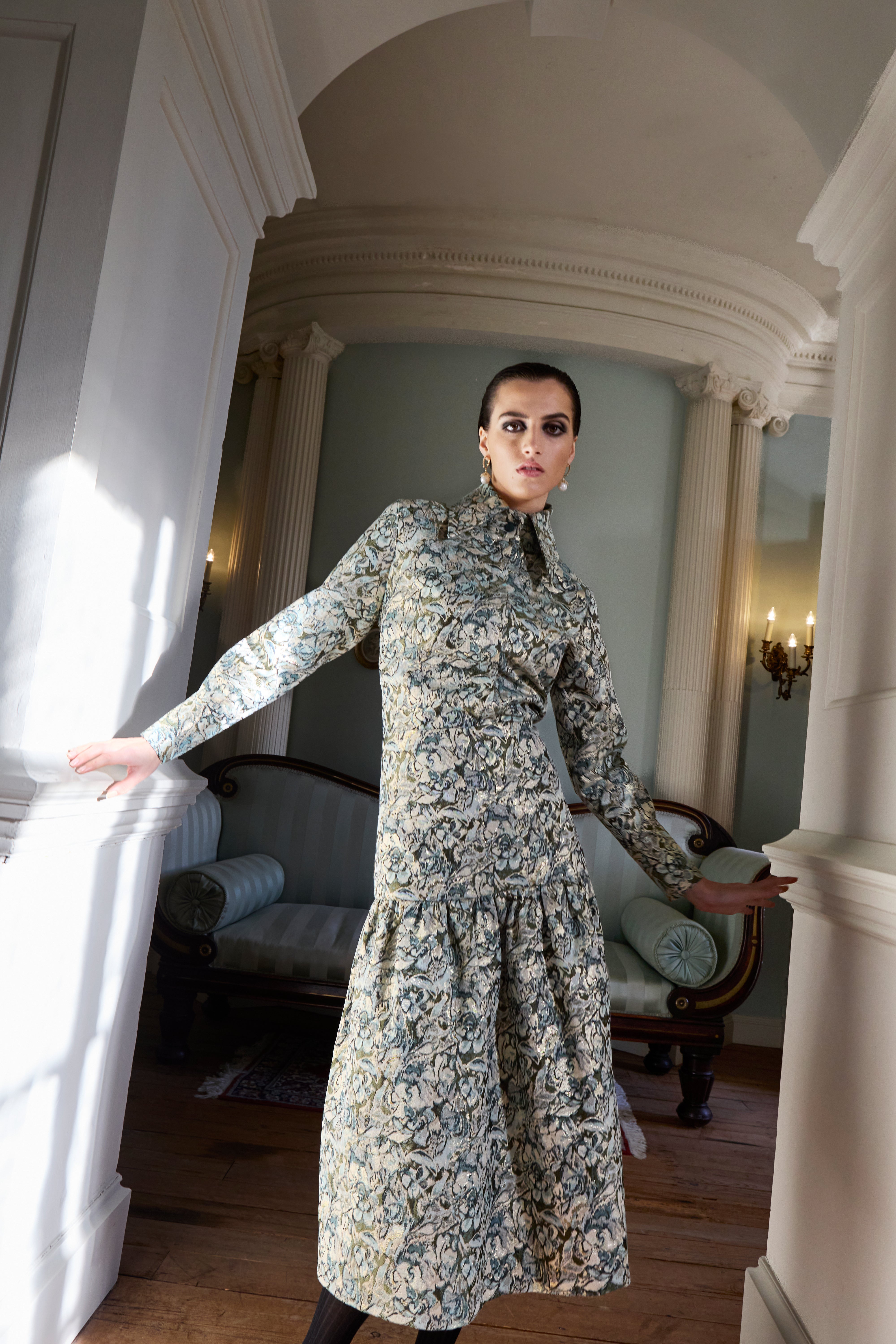 AOIFE LIFESTYLE - STRUCTURED SHIRT FLORAL BLUE METALLIC-SSF 126