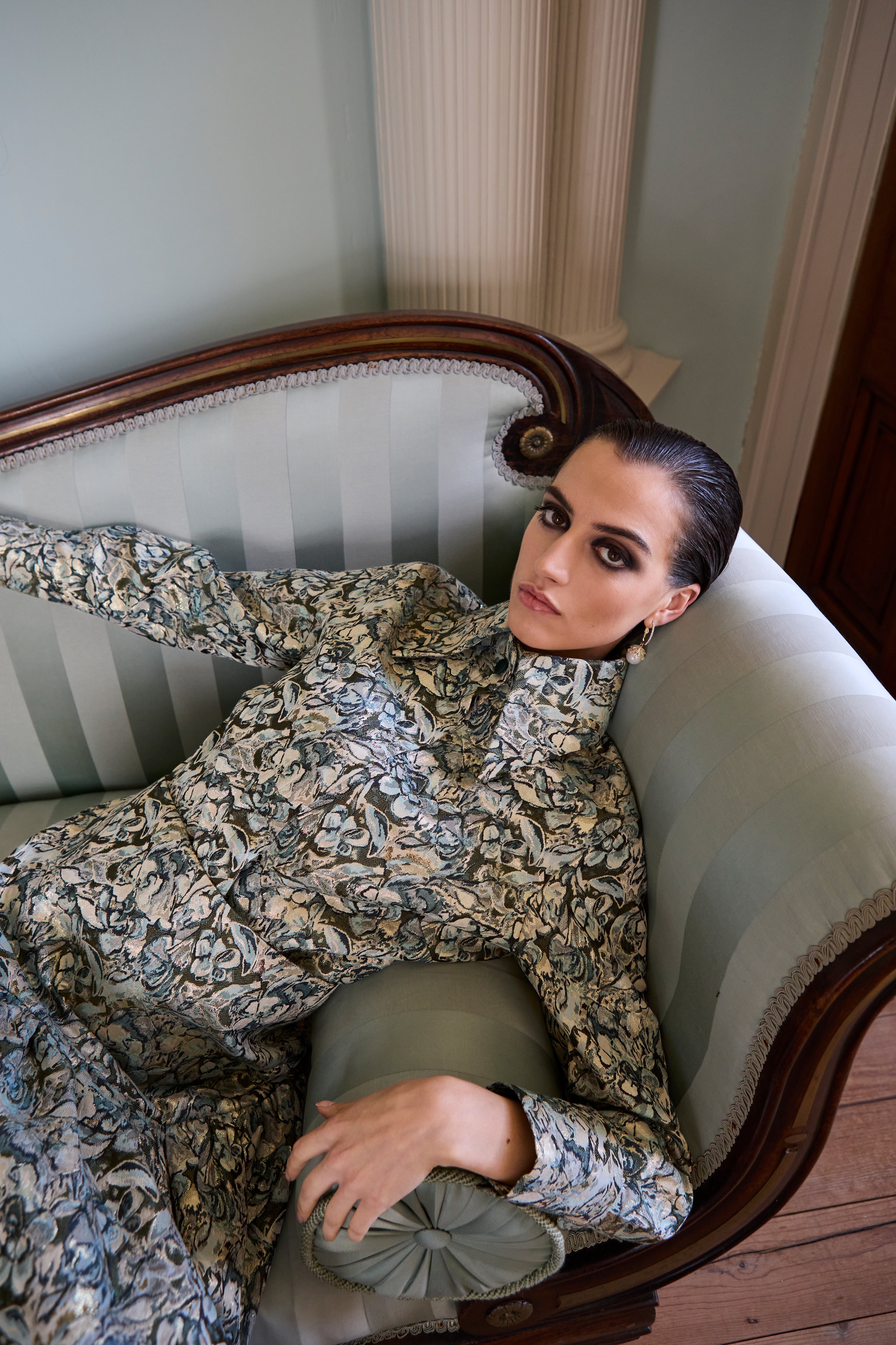 AOIFE LIFESTYLE - STRUCTURED SHIRT FLORAL BLUE METALLIC-SSF 126