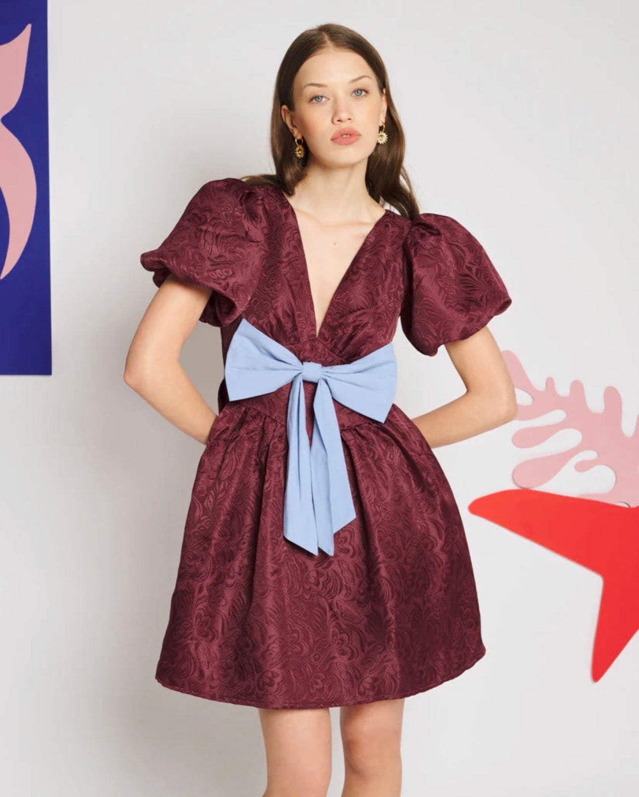 SISTER JANE WINE BORDEAUX BOW MINI DRESS DR2558BUR 226