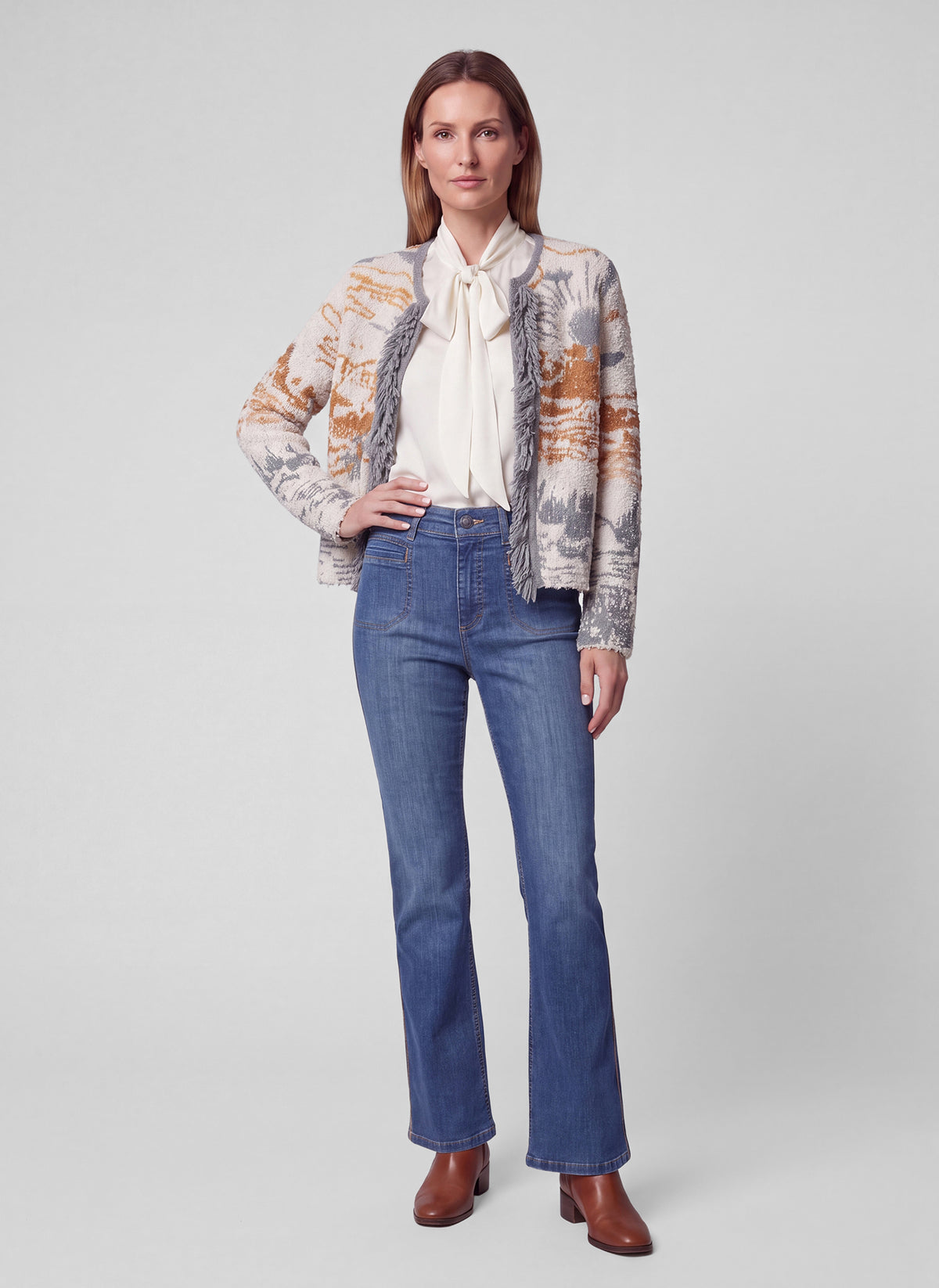RABE GREY FRINGE PRINT CARDIGAN 57-121533 226