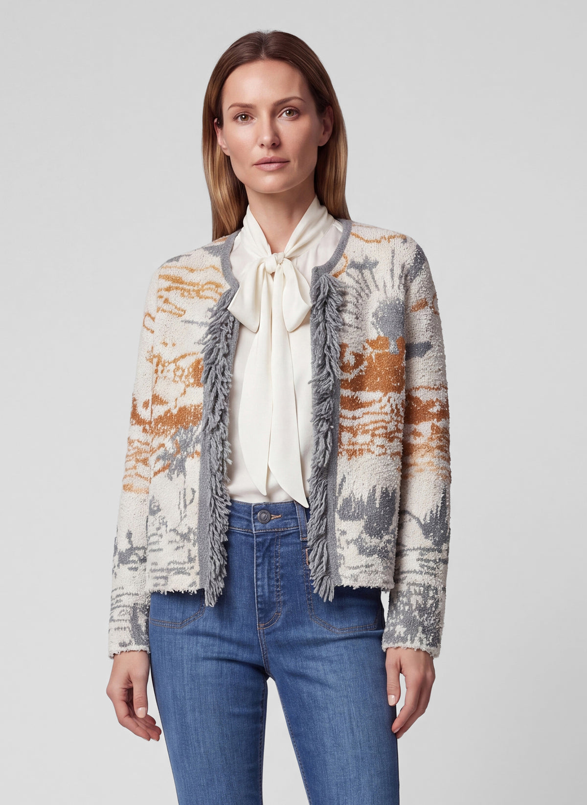 RABE GREY FRINGE PRINT CARDIGAN 57-121533 226