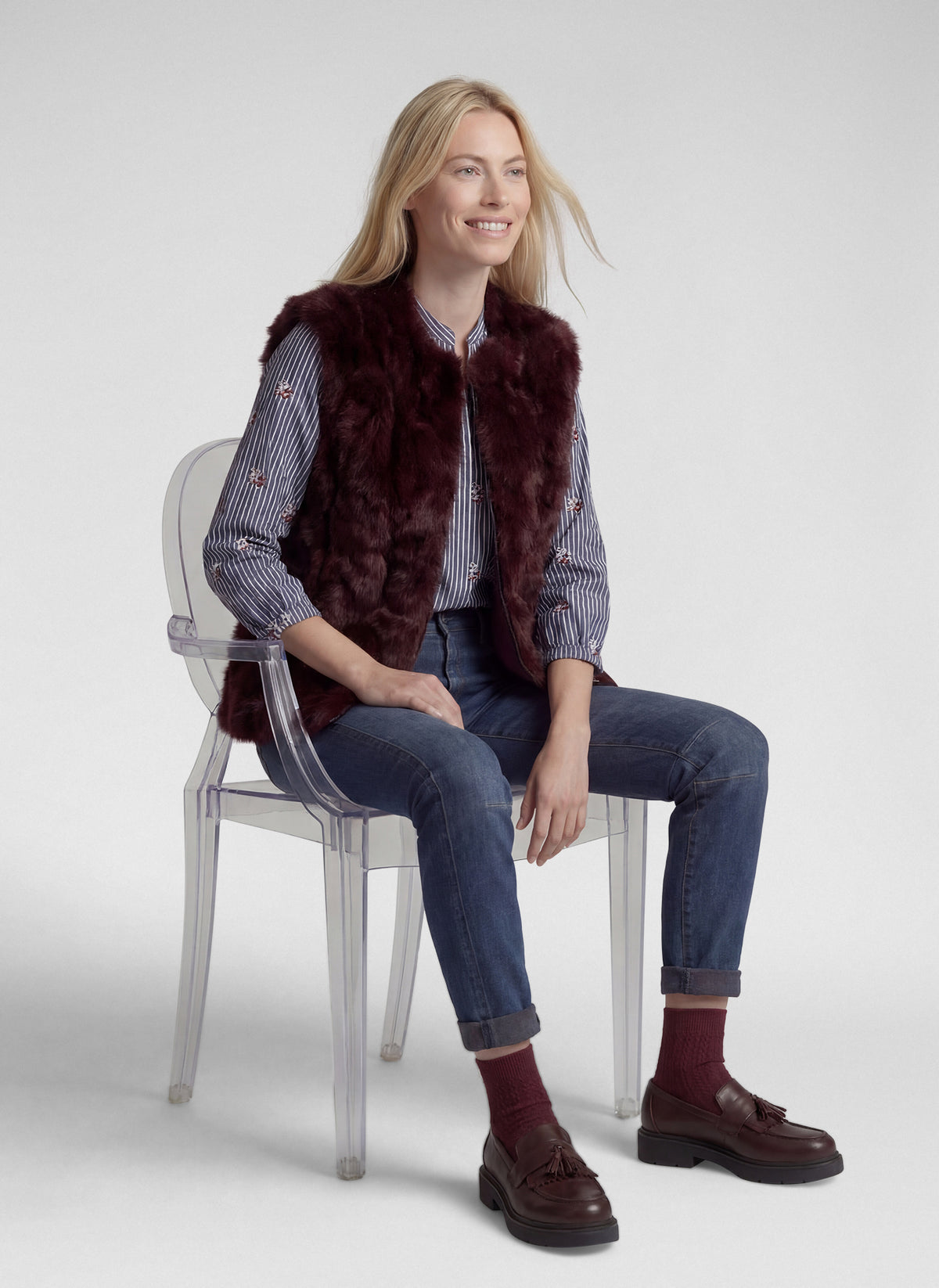 RABE BURGUNDY FAUX FUR ZIP JACKET 57-114872 226