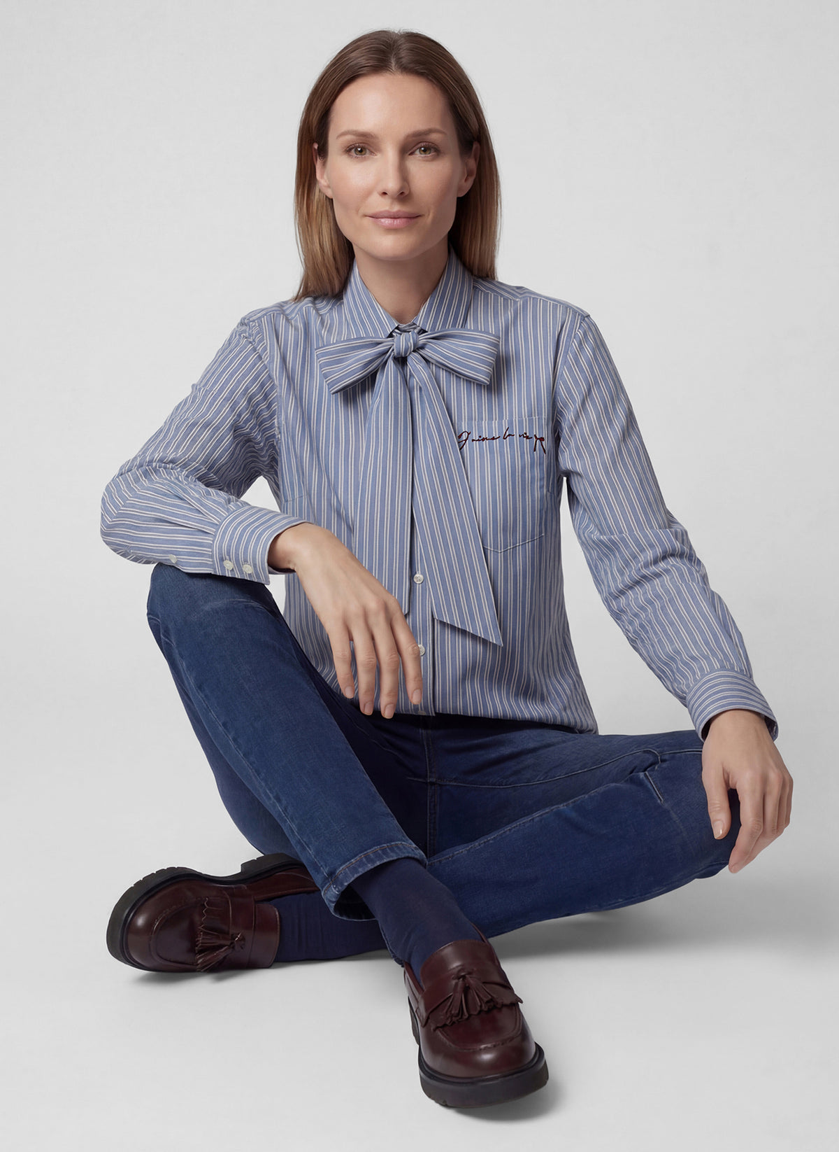 RABE BLUE STRIPE BOW BLOUSE 57-114101 226