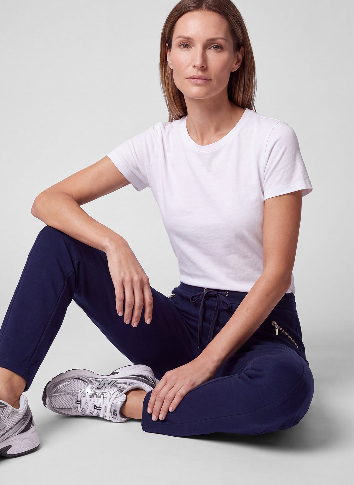 57-300454 rabe navy narrow leg trousers with zipped pockets