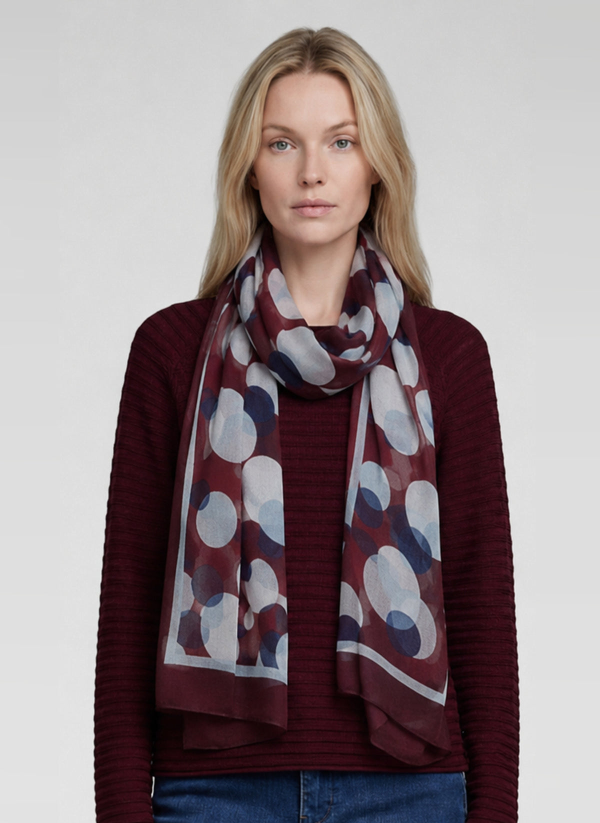 57-114941 rabe wine, cream and navy light scarf