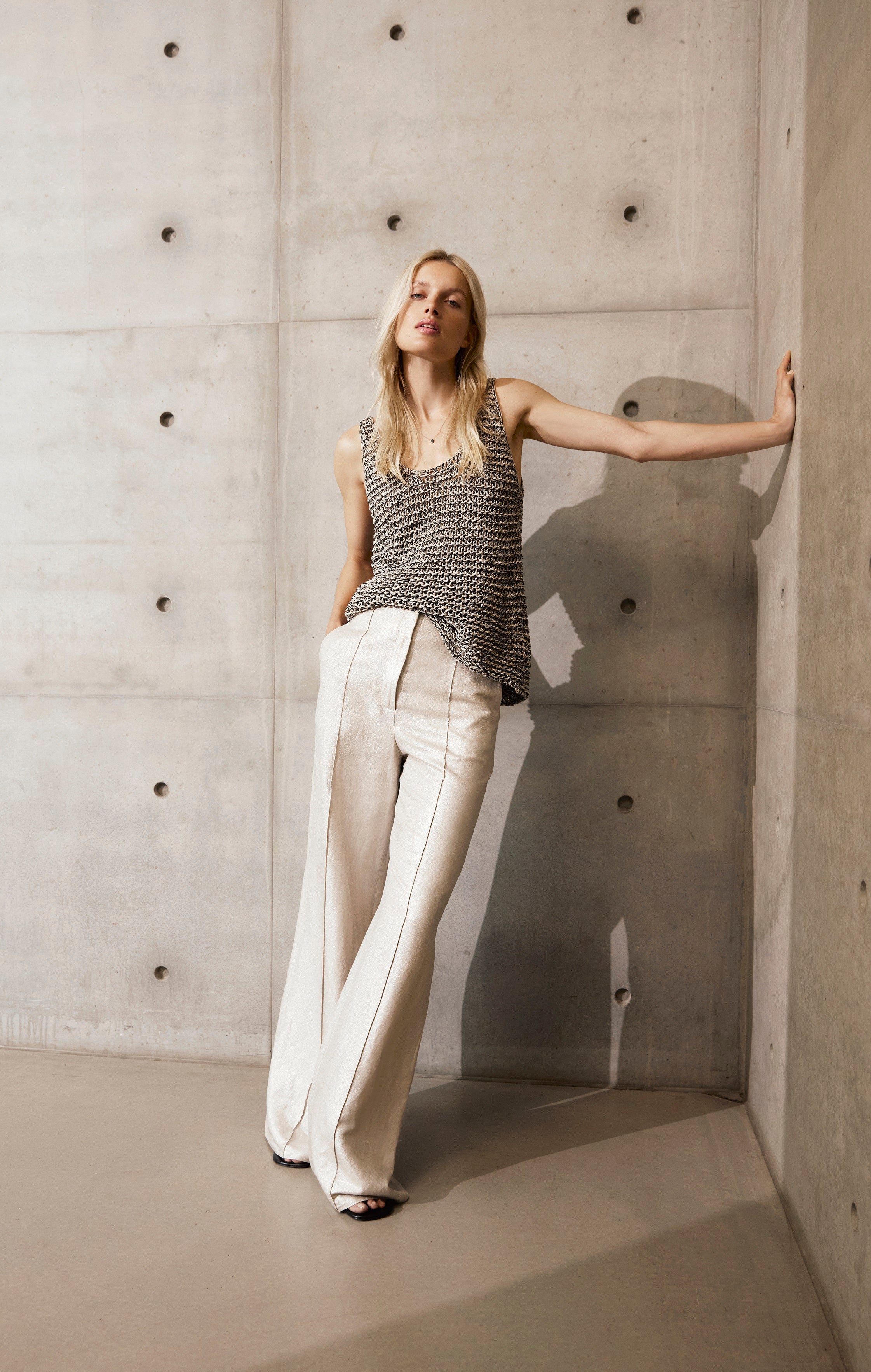 RAFFAELLO ROSSI AGATHA SILVER LUREX WIDE LEG TROUSERS 27491 6364 125