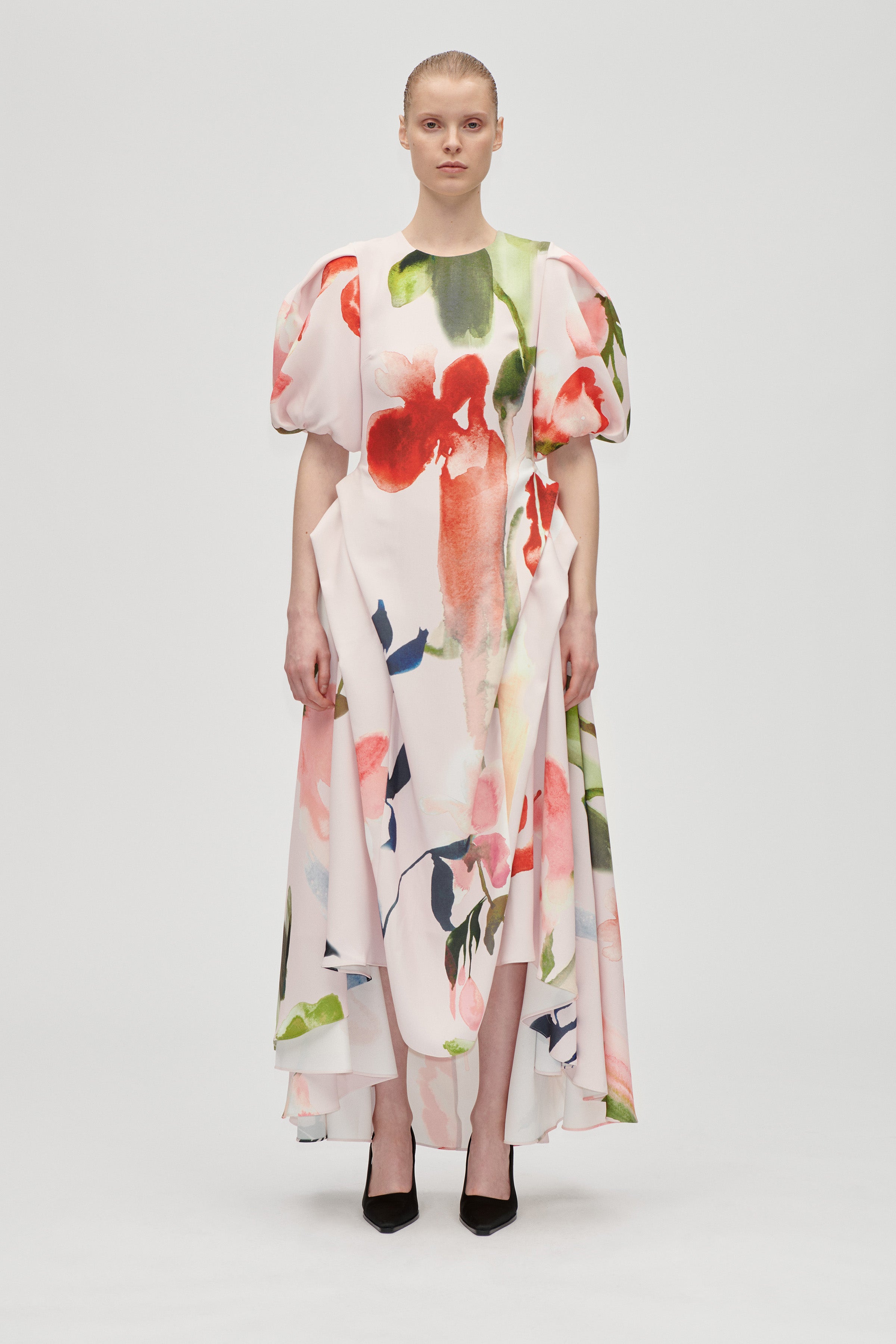 STINE GOYA HEAVY CREPE RUFFLING VOLUMINOUS DRESS 2395 225