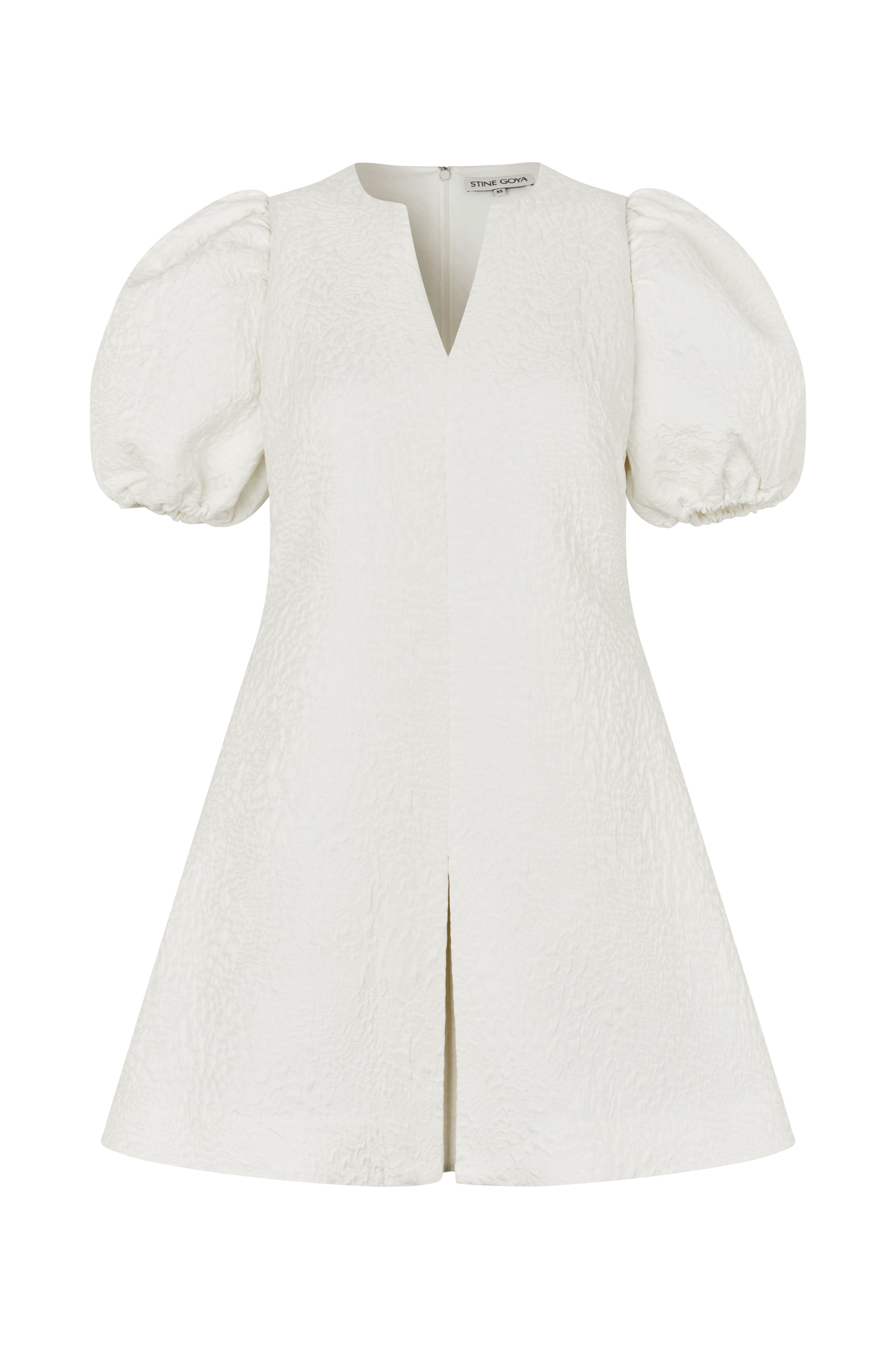 STINE GOYA WHITE TEXTURED WOVEN JACQUARD, ANGLED PLEAT MINI DRESS SG-PS26-D187-2448 126