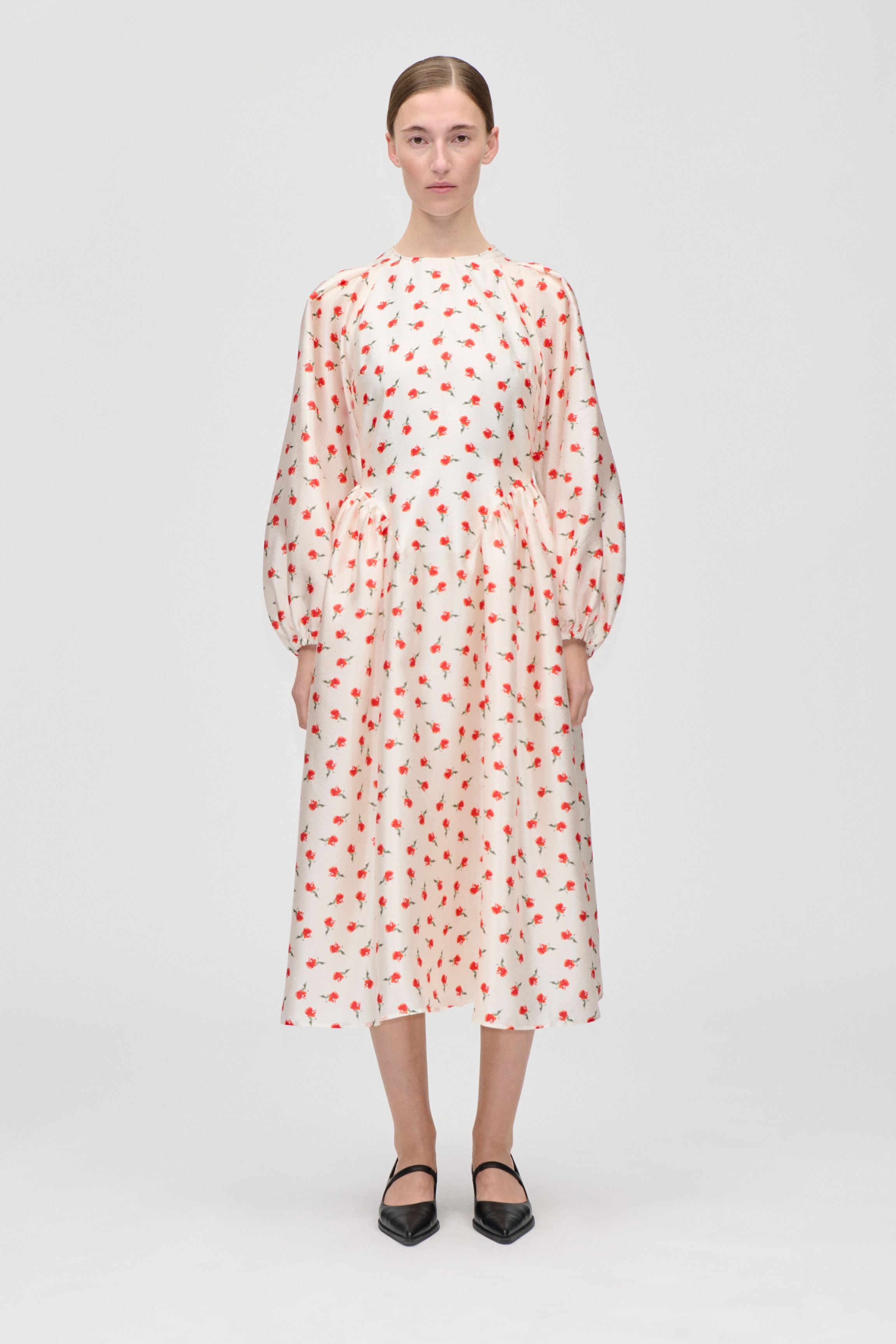 STINE GOYA RED FLAT TEXTURED POLY, LONG SLEEVE VOLUMINOUS DRESS SG-PS26-D211-2067 126