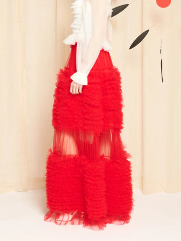 SISTER JANE RED PIGMENT TULLE RUFFLE MAXI SKIRT SKD112RED 226